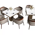 Modern Dining Table and Chair Set With Marble Tabletop Black Patterns Light Gray Cushions 3d model