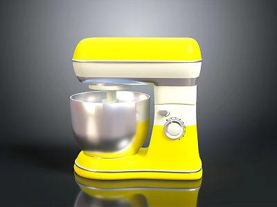 Yellow Electric Stand Mixer With Silver Mixing Bowl And Control Knob 3d model