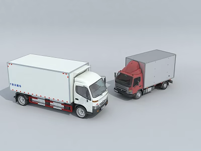 Functional Commercial Box Trucks in White and Red with Cargo Bodies 3d model