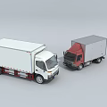 Functional Commercial Box Trucks in White and Red with Cargo Bodies