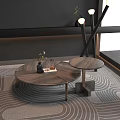 Elegant Round Marble Nesting Coffee Tables With Gold Legs On Wavy Pattern Rug Living Room