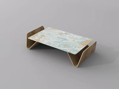 Modern Coffee Table With Wooden Frame And Marble Textured Surface 3d model