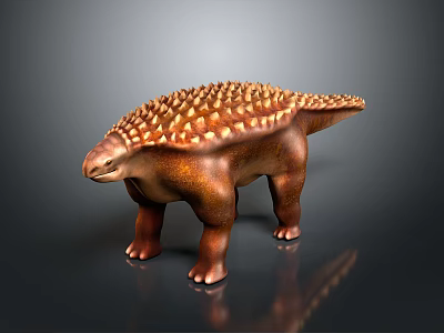Brown Dinosaur Model With Spiked Back Standing On Shiny Reflective Surface 3d model