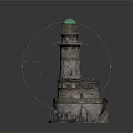 Weathered Lighthouse Architecture With Green Top And Multi Layered Structure On Rock Like Base 3d model
