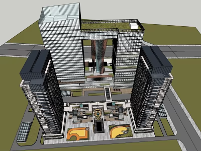 Modern Commercial Complex Featuring High Rise Buildings Open Plaza And Central Courtyard 3d model