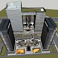 Modern Commercial Complex Featuring High Rise Buildings Open Plaza And Central Courtyard