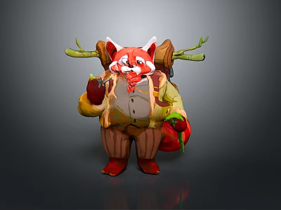 Anthropomorphic Red Fox Character With Twigs On Back Wearing Vest And Striped Pants 3d model