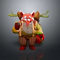 Anthropomorphic Red Fox Character With Twigs On Back Wearing Vest And Striped Pants