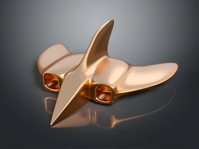 Golden Metallic Sculpture With Winged Design And Circular Openings For Modern Decor 3d model