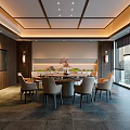 Modern Private Dining Room With Wooden Walls Round Table And City View