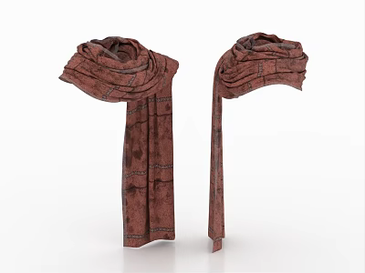 Two Brown Patterned Scarves With Intricate Designs On White Background 3d model