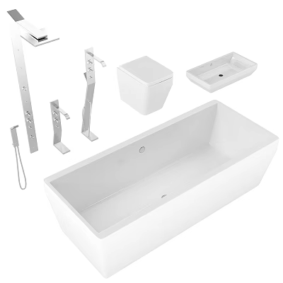 Modern Bathroom Suite With Freestanding Bathtub Toilet Basin Faucet And Shower 3d model
