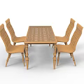 Rustic Wooden Dining Table Set With Four Carved Chairs And Rectangular Tabletop 3d model
