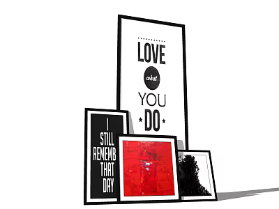 Multiple Framed Wall Art Pieces with Inspirational Quotes and Abstract Designs 3d model