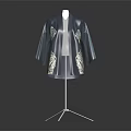Dark Blue Traditional Kimono Style Coat With White Embroidery Displayed On Stand