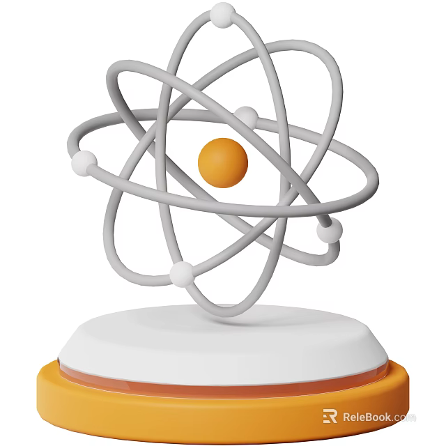 Atomic Model Decorative Ornament With Gray Orbits Orange Central Sphere And White Spheres 3d model 