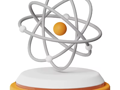 Atomic Model Decorative Ornament With Gray Orbits Orange Central Sphere And White Spheres 3d model