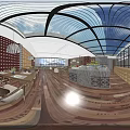 Spacious Restaurant Interior With Buffet Counter Marble Top Pendant Lights Large Windows And Wooden Flooring