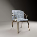 Elegant Blue Fabric Leisure Chair With Gold Metal Armrests And Wooden Legs