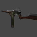 Vintage Submachine Gun With Wooden Stock And Metal Components Detailed Design Isolated On Dark Background