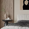 Modern Bedroom With Large Bed Black And White Portrait Wooden Wall Floor To Ceiling Window