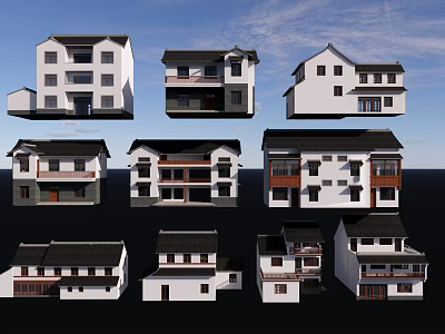 Traditional Chinese Garden Landscape With White Buildings And Black Roof Designs 3d model