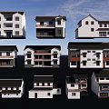 Traditional Chinese Garden Landscape With White Buildings And Black Roof Designs