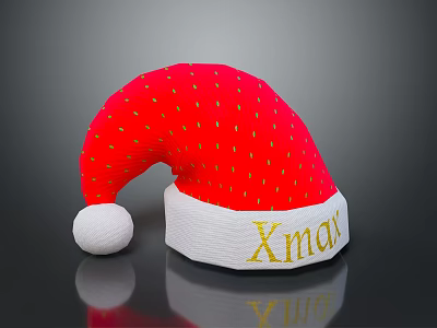 Red Christmas Hat with Gold Xmas Lettering White Brim and Pom Pom 3d model