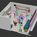 Hospital Room Interior Design With Medical Bed Equipment And Blue Furniture Setup