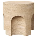 Modern Minimalist Beige Travertine Cylindrical Side Tables With Arched Base 3d model