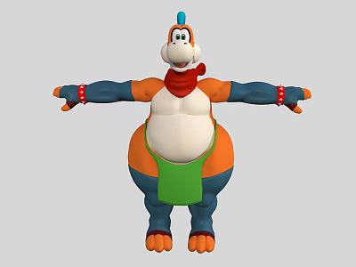 Game Movie Character With Blue Head Red Scarf Green Apron And White Belly 3d model
