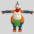 Game Movie Character With Blue Head Red Scarf Green Apron And White Belly