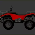 Red ATV With Two Seats Metal Racks Large Tires And Black Seats