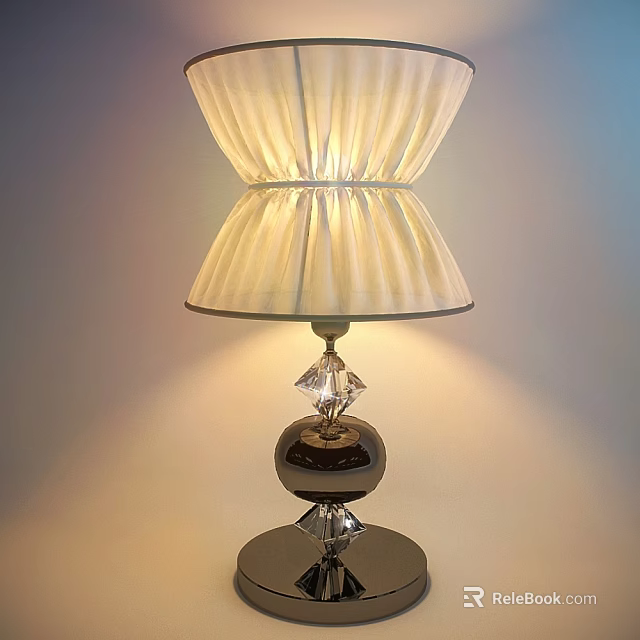 Elegant Modern Table Lamp With Pleated White Fabric Shade And Crystal Accent Base 3d model 