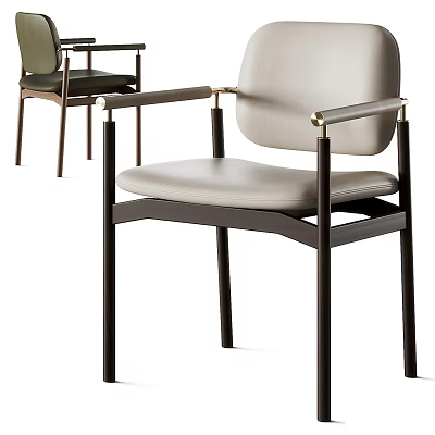 Modern Single Chair With Light Gray Leather Upholstered Seat Dark Wooden Frame And Metal Armrests 3d model