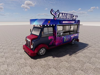 Mad Bull Food Truck With Vibrant Purple Red Design And Open Service Window 3d model