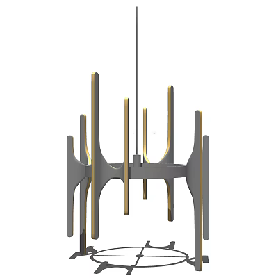Modern Geometric Metal Chandelier With Gold And Gray Lines For Interior Decor 3d model