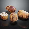 Fresh Organic Lotus Root Vegetables Sliced and Whole on Black Background