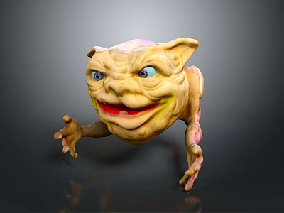 Grotesque Game Movie Character With Large Blue Eyes Yellow Pink Skin And Outstretched Claws 3d model