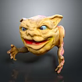 Grotesque Game Movie Character With Large Blue Eyes Yellow Pink Skin And Outstretched Claws