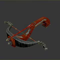 Red And Silver Decorative Crossbow With Ornate Metal Frame And Shiny Finish
