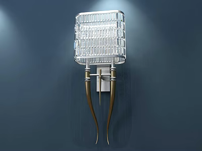 Modern Crystal Wall Light With Grid Design And Brass Metal Base On Dark Wall 3d model