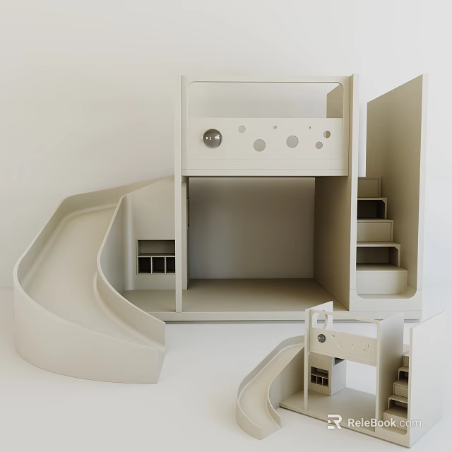 Modern Children's Bed with Slide Stairs and Safe Design for Kids Room 3d model 