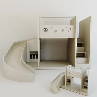 Modern Children's Bed with Slide Stairs and Safe Design for Kids Room 3d model