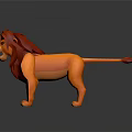 Cartoon Lion 3D Model With Red Mane Orange Body Vibrant Expression And Dark Background