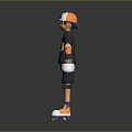 3D Character Boy In Rollerblades With Creature Graphic On Gray Orange Sportswear Outfit