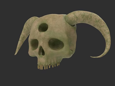 Game and Movie Character Greenish Skull with Curved Horns Mystical Design 3d model