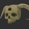 Game and Movie Character Greenish Skull with Curved Horns Mystical Design