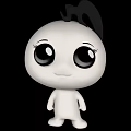 Cute Cartoon Doll With Big Black Eyes Small Ponytail And White Body On Black Background