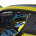 Yellow Sports Car With Open Hood And Doors Showcasing Engine Bay